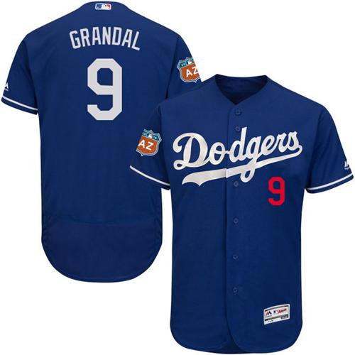 Dodgers #9 Yasmani Grandal Blue Flexbase Authentic Collection Stitched MLB Jersey - Click Image to Close